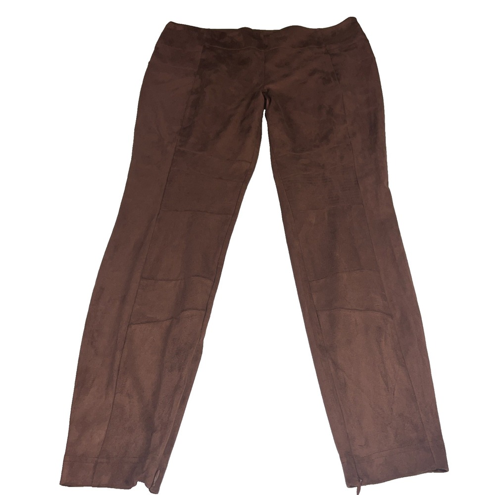 Sundance Faux Suede Moto Pant Women 14 Brown Ankle Zip Stretch Pull On HOL18 B41